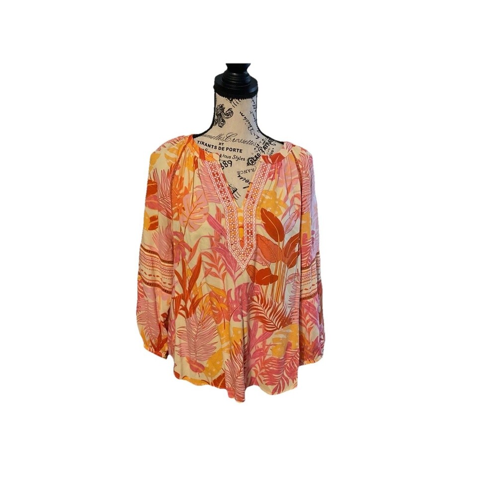 Haute Hippie Colorful Floral Blouse In Large Boho Hippie Coastal Beach Luxe